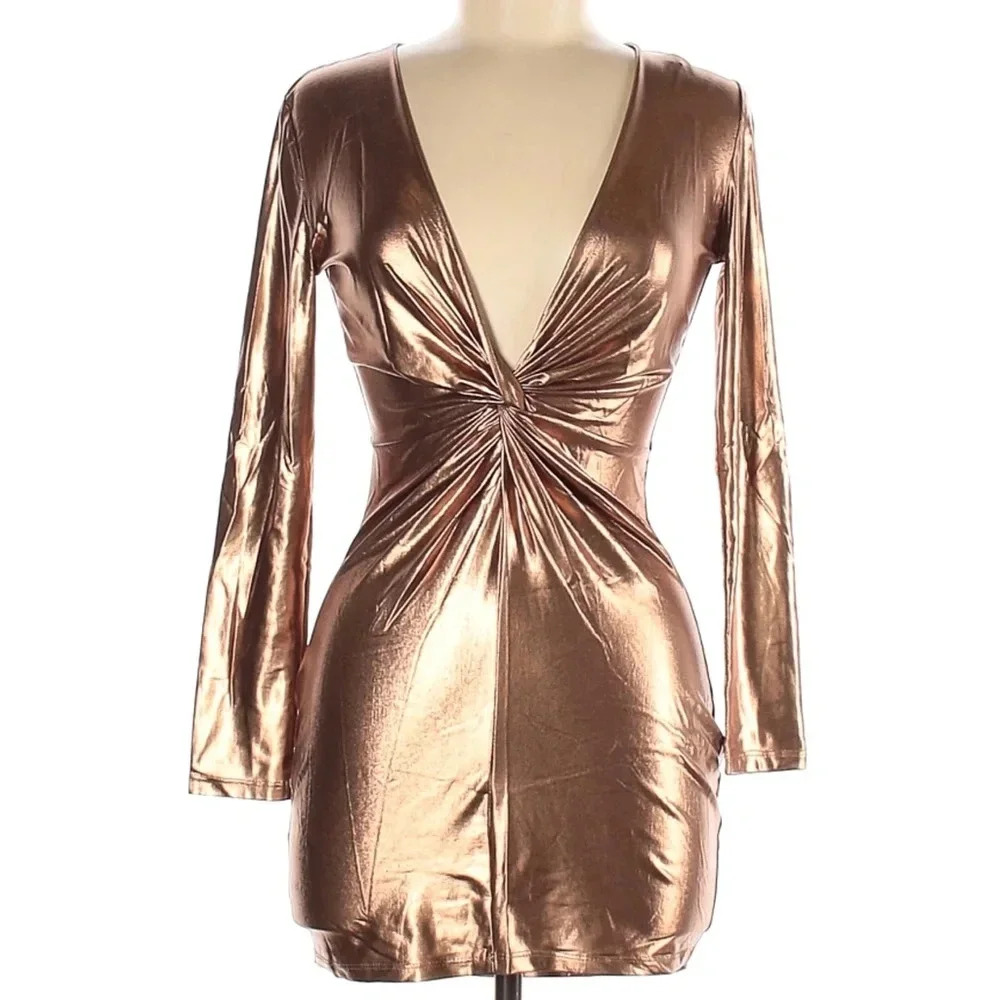 Makers of Dreams Metallic Copper‎ Lame Mini Dress